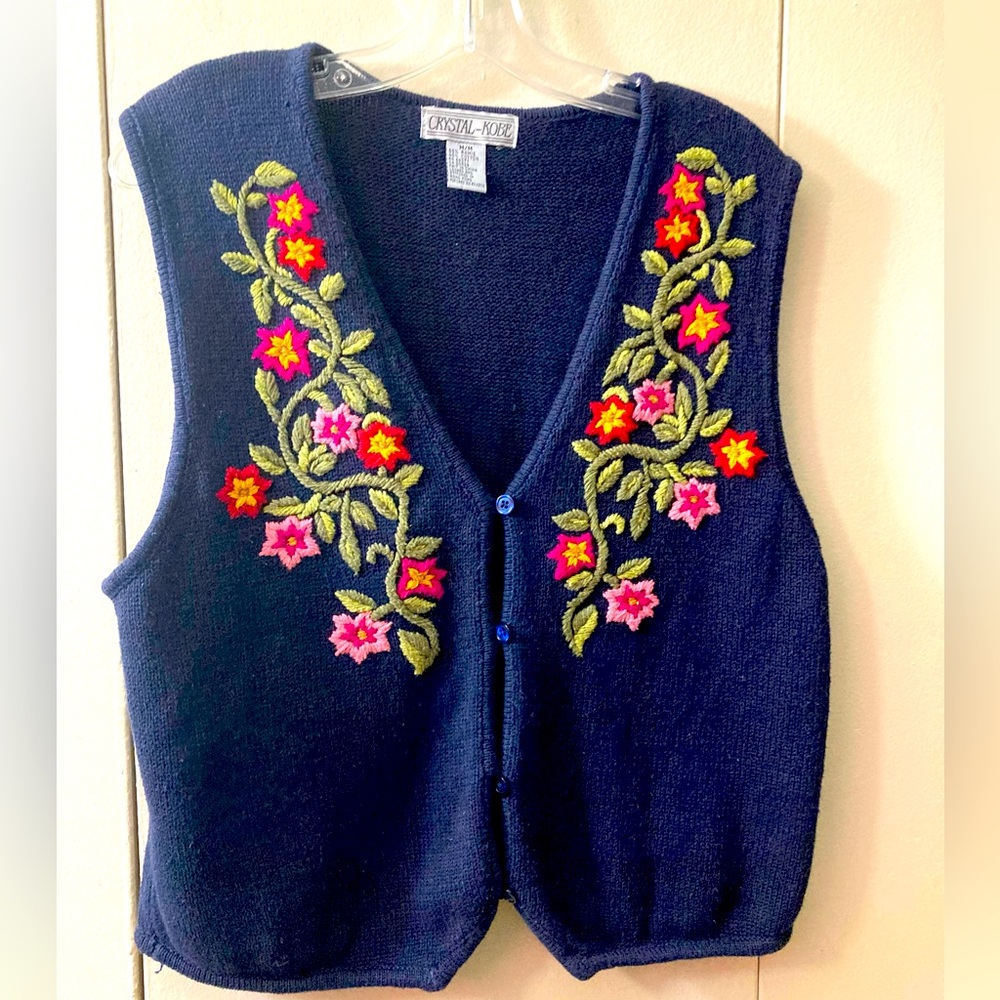 Crystal -Kobe Ramie Cotton Embroidered Knit Vest/Size M